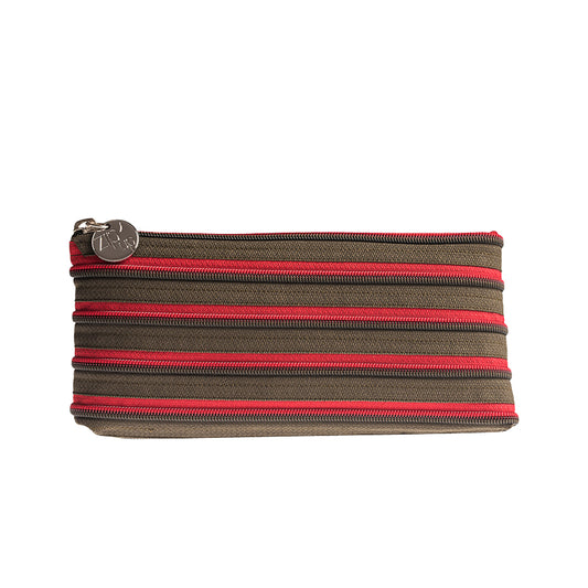 Trousse scolaire - Kaki/Rouge